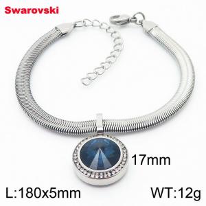 Stainless steel 180X5mm  snake chain with swarovski crystone circle pendant fashional silver bracelet - KB166335-K