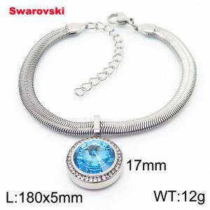 Stainless steel 180X5mm  snake chain with swarovski crystone circle pendant fashional silver bracelet - KB166336-K