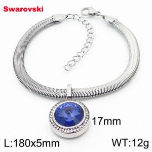 Stainless steel 180X5mm  snake chain with swarovski crystone circle pendant fashional silver bracelet - KB166337-K