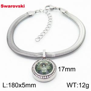 Stainless steel 180X5mm  snake chain with swarovski crystone circle pendant fashional silver bracelet - KB166340-K
