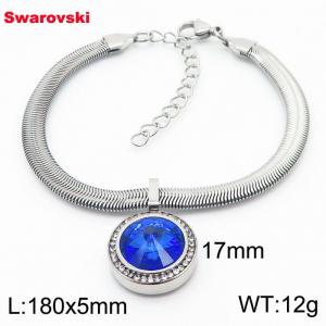 Stainless steel 180X5mm  snake chain with swarovski crystone circle pendant fashional silver bracelet - KB166341-K