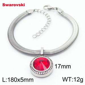 Stainless steel 180X5mm  snake chain with swarovski crystone circle pendant fashional silver bracelet - KB166342-K