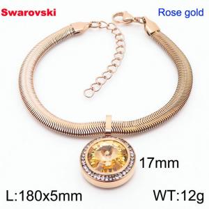 Stainless steel 180X5mm  snake chain with swarovski crystone circle pendant fashional rose gold bracelet - KB166343-K