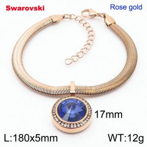 Stainless steel 180X5mm  snake chain with swarovski crystone circle pendant fashional rose gold bracelet - KB166344-K