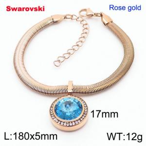 Stainless steel 180X5mm  snake chain with swarovski crystone circle pendant fashional rose gold bracelet - KB166345-K