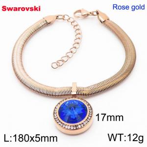 Stainless steel 180X5mm  snake chain with swarovski crystone circle pendant fashional rose gold bracelet - KB166347-K