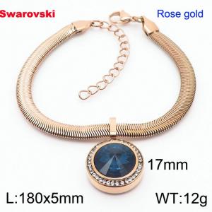Stainless steel 180X5mm  snake chain with swarovski crystone circle pendant fashional rose gold bracelet - KB166350-K
