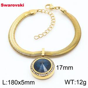 Stainless steel 180X5mm  snake chain with swarovski crystone circle pendant fashional gold bracelet - KB166352-K