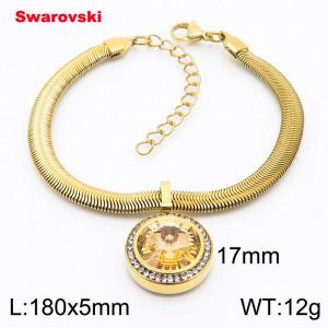 Stainless steel 180X5mm  snake chain with swarovski crystone circle pendant fashional gold bracelet - KB166353-K