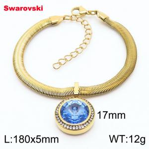 Stainless steel 180X5mm  snake chain with swarovski crystone circle pendant fashional gold bracelet - KB166354-K