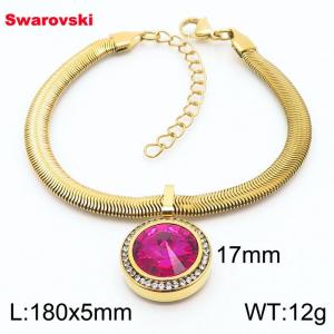 Stainless steel 180X5mm  snake chain with swarovski crystone circle pendant fashional gold bracelet - KB166355-K