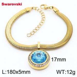 Stainless steel 180X5mm  snake chain with swarovski crystone circle pendant fashional gold bracelet - KB166356-K