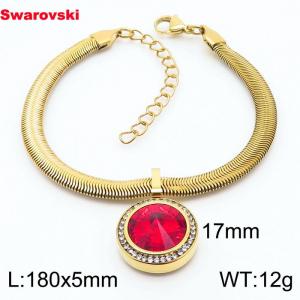 Stainless steel 180X5mm  snake chain with swarovski crystone circle pendant fashional gold bracelet - KB166357-K