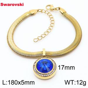 Stainless steel 180X5mm  snake chain with swarovski crystone circle pendant fashional gold bracelet - KB166358-K