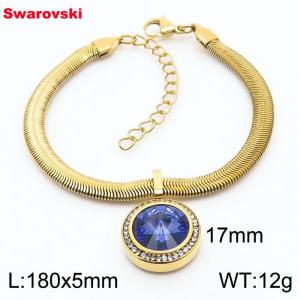 Stainless steel 180X5mm  snake chain with swarovski crystone circle pendant fashional gold bracelet - KB166359-K