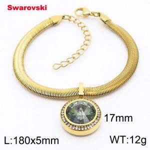 Stainless steel 180X5mm  snake chain with swarovski crystone circle pendant fashional gold bracelet - KB166360-K