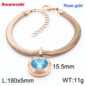 Stainless steel 180X5mm  snake chain with swarovski big stone circle pendant fashional rose gold bracelet - KB166361-K