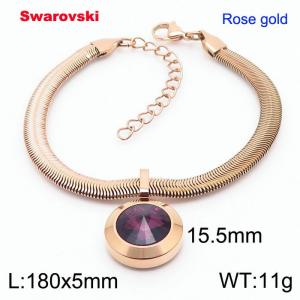 Stainless steel 180X5mm  snake chain with swarovski big stone circle pendant fashional rose gold bracelet - KB166362-K