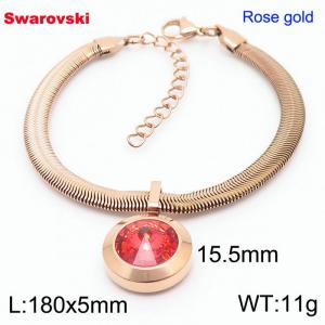 Stainless steel 180X5mm  snake chain with swarovski big stone circle pendant fashional rose gold bracelet - KB166363-K