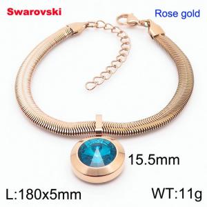 Stainless steel 180X5mm  snake chain with swarovski big stone circle pendant fashional rose gold bracelet - KB166364-K