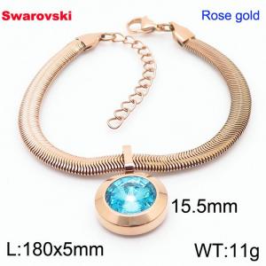 Stainless steel 180X5mm  snake chain with swarovski big stone circle pendant fashional rose gold bracelet - KB166367-K