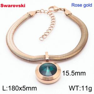 Stainless steel 180X5mm  snake chain with swarovski big stone circle pendant fashional rose gold bracelet - KB166368-K