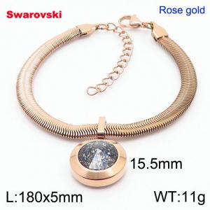 Stainless steel 180X5mm  snake chain with swarovski big stone circle pendant fashional rose gold bracelet - KB166369-K