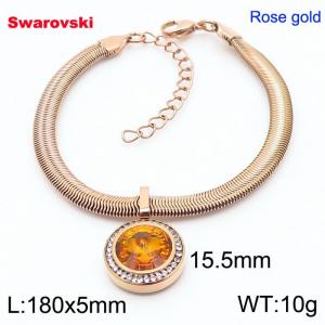 Stainless steel 180X5mm  snake chain with swarovski circle pendant fashional rose gold bracelet - KB166410-K