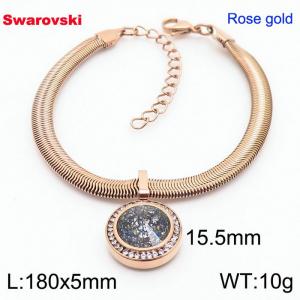 Stainless steel 180X5mm  snake chain with swarovski circle pendant fashional rose gold bracelet - KB166411-K