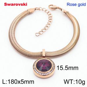 Stainless steel 180X5mm  snake chain with swarovski circle pendant fashional rose gold bracelet - KB166412-K