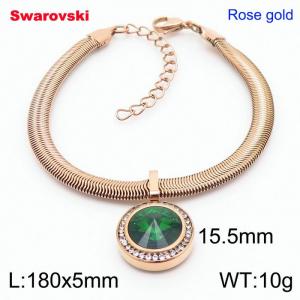 Stainless steel 180X5mm  snake chain with swarovski circle pendant fashional rose gold bracelet - KB166414-K