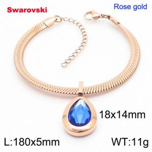 Stainless steel 180X5mm  snake chain with swarovski water drop stone pendant fashional rose gold bracelet - KB166436-K