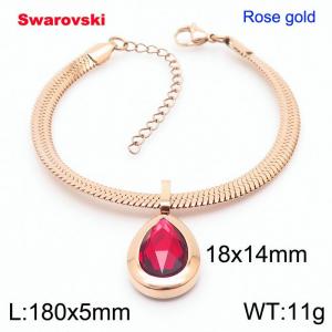 Stainless steel 180X5mm  snake chain with swarovski water drop stone pendant fashional rose gold bracelet - KB166437-K