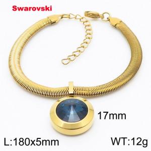 Stainless steel 180X5mm  snake chain with swarovski big stone pendant fashional gold bracelet - KB166450-K