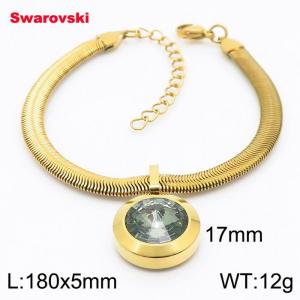 Stainless steel 180X5mm  snake chain with swarovski big stone pendant fashional gold bracelet - KB166451-K