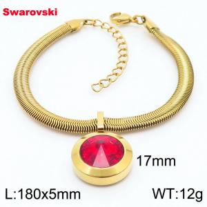 Stainless steel 180X5mm  snake chain with swarovski big stone pendant fashional gold bracelet - KB166452-K