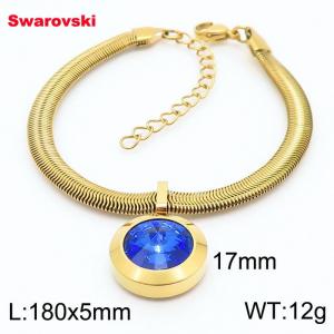 Stainless steel 180X5mm  snake chain with swarovski big stone pendant fashional gold bracelet - KB166453-K