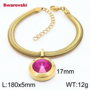 Stainless steel 180X5mm  snake chain with swarovski big stone pendant fashional gold bracelet - KB166454-K