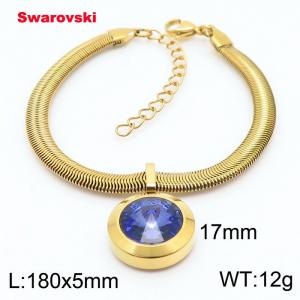 Stainless steel 180X5mm  snake chain with swarovski big stone pendant fashional gold bracelet - KB166455-K