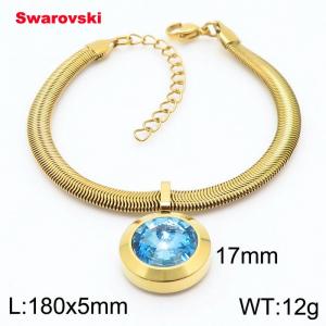 Stainless steel 180X5mm  snake chain with swarovski big stone pendant fashional gold bracelet - KB166456-K