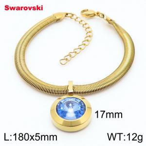 Stainless steel 180X5mm  snake chain with swarovski big stone pendant fashional gold bracelet - KB166457-K