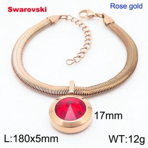 Stainless steel 180X5mm  snake chain with swarovski big stone pendant fashional rose gold bracelet - KB166460-K