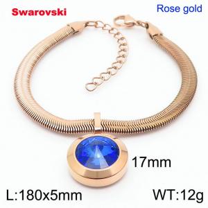 Stainless steel 180X5mm  snake chain with swarovski big stone pendant fashional rose gold bracelet - KB166461-K