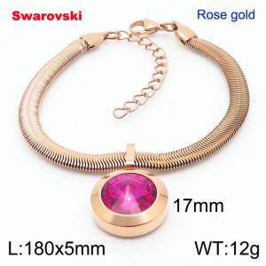 Stainless steel 180X5mm  snake chain with swarovski big stone pendant fashional rose gold bracelet - KB166462-K