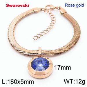 Stainless steel 180X5mm  snake chain with swarovski big stone pendant fashional rose gold bracelet - KB166463-K