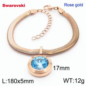 Stainless steel 180X5mm  snake chain with swarovski big stone pendant fashional rose gold bracelet - KB166464-K