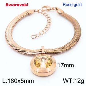 Stainless steel 180X5mm  snake chain with swarovski big stone pendant fashional rose gold bracelet - KB166465-K