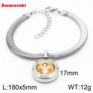 Stainless steel 180X5mm  snake chain with swarovski big stone pendant fashional silver bracelet - KB166467-K