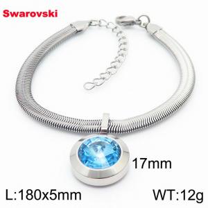 Stainless steel 180X5mm  snake chain with swarovski big stone pendant fashional silver bracelet - KB166468-K
