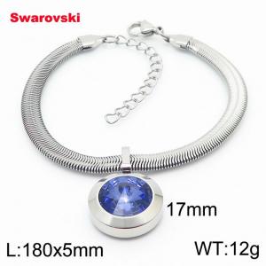 Stainless steel 180X5mm  snake chain with swarovski big stone pendant fashional silver bracelet - KB166469-K